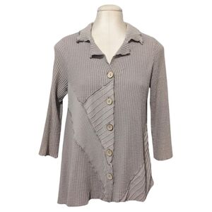 Fenini Art to Wear Shirt Jacket Taupe Asymmetric Hem Button Cardigan Medium